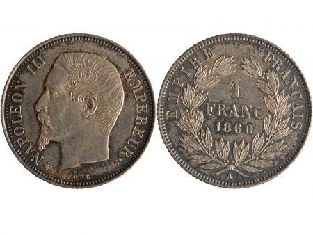 1 FRANC NAPOLEON III  1860 A PARIS Variété Abeille/Ancre