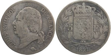 5 Francs Louis XVIII Buste nu - 1821 W