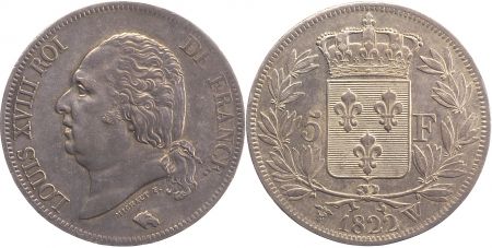5 Francs Louis XVIII Buste nu - 1822 W