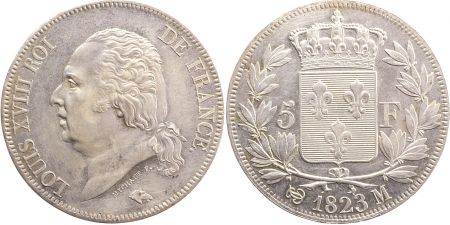 5 Francs Louis XVIII Buste nu - 1823 A