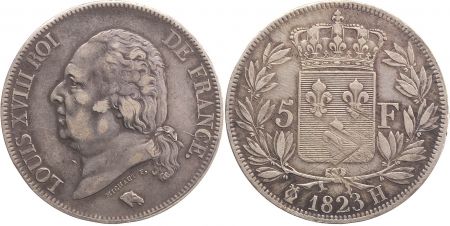 5 Francs Louis XVIII Buste nu - 1823 H La Rochelle