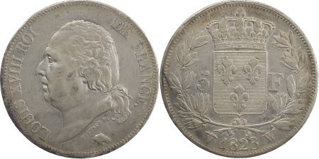 5 Francs Louis XVIII Buste nu - 1823 W Lille