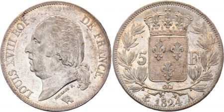 5 Francs Louis XVIII Buste nu - 1824 A - 2 e ex
