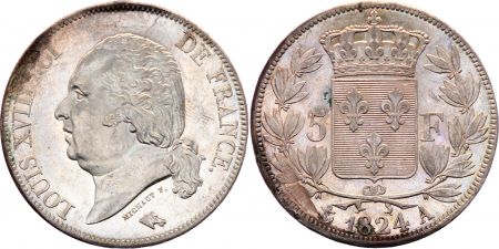 5 Francs Louis XVIII Buste nu - 1824 A
