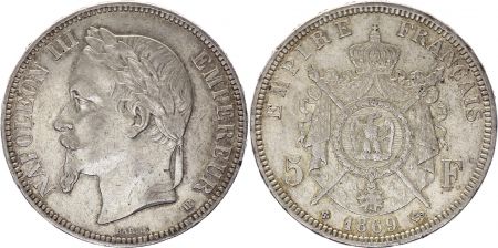 5 Francs Napoléon III - Tête laurée 1869 BB Strasbourg