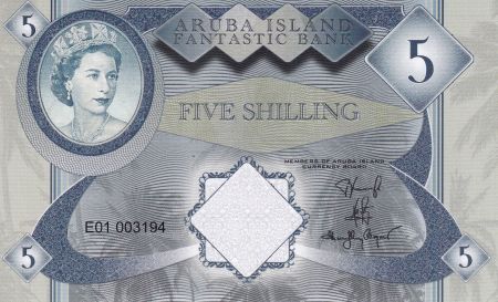 5 Shilling - Aruba Island Fantastic Bank - Elisabeth II - Flamant rose, plage