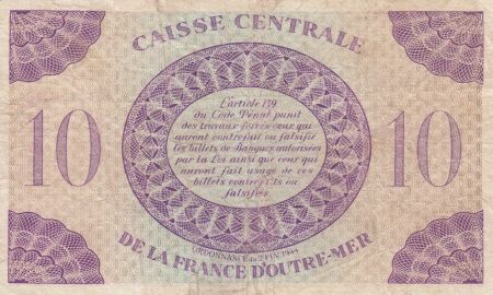 AEF 10 Francs 1944 - France libre, croix de Lorraine - Sans lettre de série