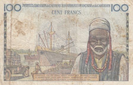 AEF 100 Francs ND1957 - Félix Eboué, femme, pirogues, navire