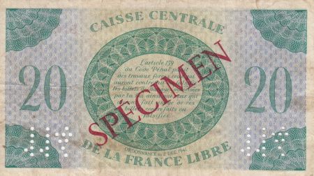 AEF 20 Francs Marianne - France Libre - 1941 Spécimen LB924458