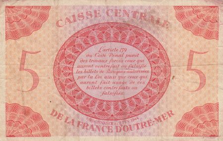 AEF 5 Francs 1944 - France libre, croix de Lorraine - N° de série bleu