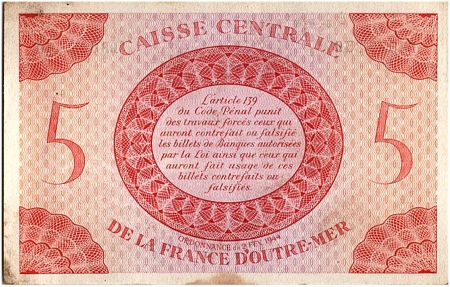 AEF 5 Francs 1944 - Marianne , croix de Lorraine - BB