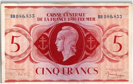 AEF 5 Francs 1944 - Marianne , croix de Lorraine - BB086.853