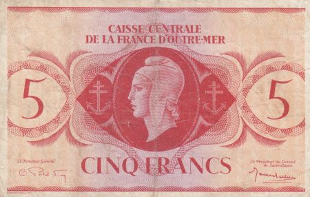 AEF 5 Francs 1944 - Marianne France libre, croix de Lorraine - Sans série