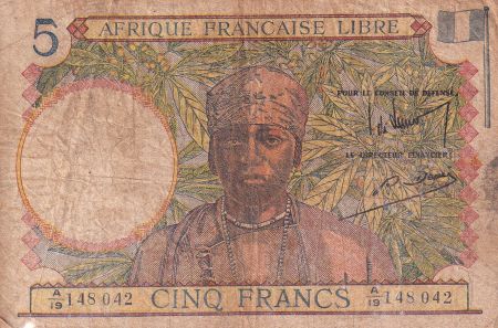 AEF 5 Francs Afrique Française Libre - 1941 - Série A 19 - B+ - P.6