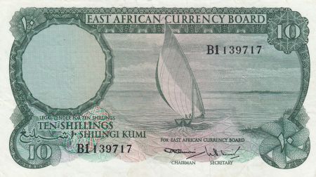 Afrique de l\'Est Britannique 10 Shillings Bateau - 1964 - P.46a - TTB+