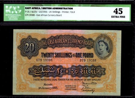 Afrique de l\'Est Britannique 20 Shillings Elizabeth II - Lion - 1955 - ICG EF 45