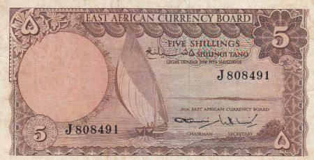 Afrique de l\'Est Britannique 5 Shillings Bateau - 1964 - P.45a - TTB