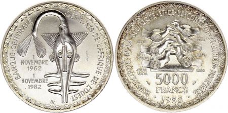 AFRIQUE DE L\'OUEST 5000 Francs, 20 e Anniversaire de L\'union monétaire - 1982 - Essai