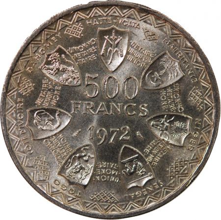 AFRIQUE DE L\'OUEST ETATS DE L\'AFRIQUE DE L\'OUEST  BCEAO - 500 FRANCS ARGENT 1972