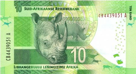 Afrique du Sud 10 Rand - Nelson Mandela - Rhinocéros, anneaux - NEUF - P.138