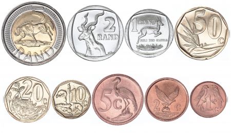 Afrique du Sud Série 1 Cent à 5 Rand - 9 monnaies - 1990 à 2016 - SPL