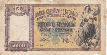 Albanie 100 Franga ND1940 - Femme portant du blé, Aigle bicéphale - Série F7