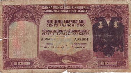 Albanie 100 Franka Ari , Aigle à 2 têtes - 1939