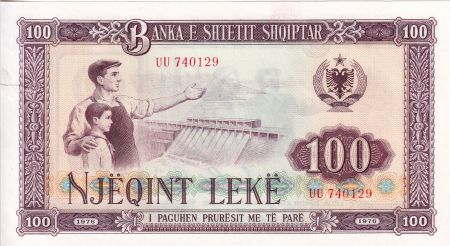 Albanie 100 Leké - Ouvrier, enfant et barrage - 1976 - P.46
