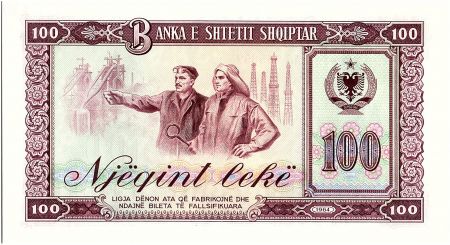Albanie 100 Leké - Ouvrier, enfant et barrage- 1964