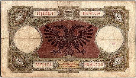 Albanie 20 Franga - Femme au sceptre, aigle bicéphale - 1945 - P.7 - pTB