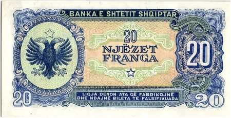 Albanie 20 Leké Skanderbeg - Aigle - 1945