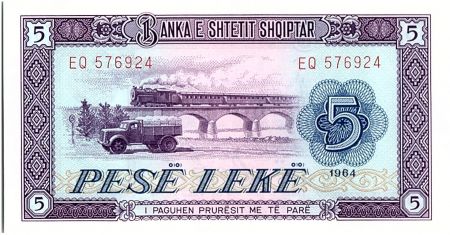 Albanie 5 Leké  - Train, Camion et  Bateau - 1964