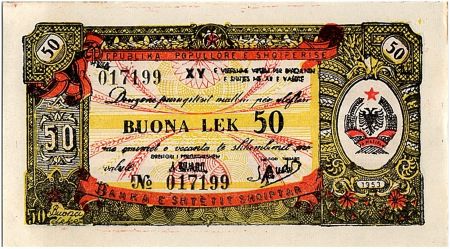 Albanie 50 Lek, Certificat de change - 1953  - FX 7 - SPL