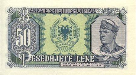 Albanie 50 Leké 1957 - Skanderbeg - Soldat