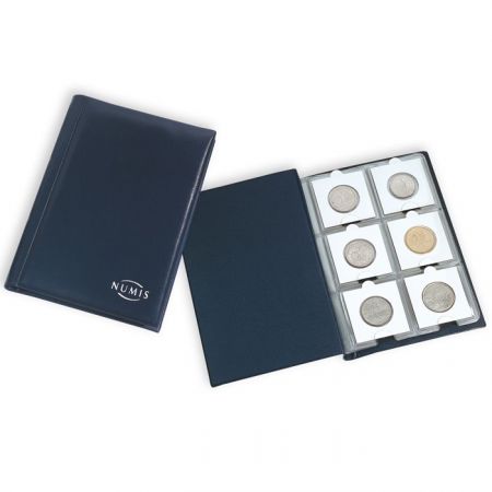 Album de poche avec 10 feuilles numismatiques pour chacune 6 cadres cartonnés  bleu