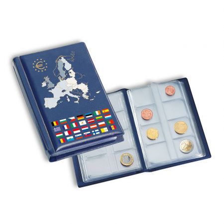 Album de poche avec 12 feuilles numismatiques pour 12 séries complètes d\'euros  bleu