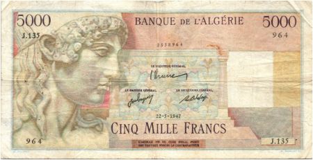 Algérie - Administration française 5000 Francs 1949 Algérie (France) - Apollon - Arc de Triomphe de Trajan
