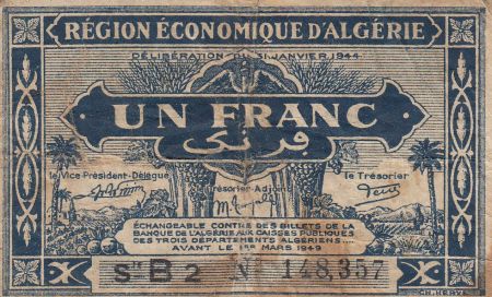 Algérie 1 Franc - 1944 - Série B 2 - Première émission - Figuier