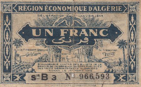 Algérie 1 Franc - 1944 - Série B 3 - Première émission - Figuier