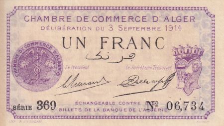 Algérie 1 Franc - Chambre de commerce d\'Alger - 1914 - Série 369 - P.137-1