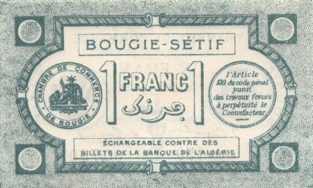 Algérie 1 Franc - Chambre de Commerce de Bougie-Sétif 1915 - SPL