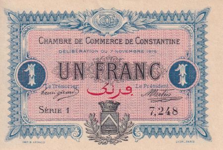 Algérie 1 Franc - Chambre de commerce de Constantine - 1916 - Série 1 - P.140.10