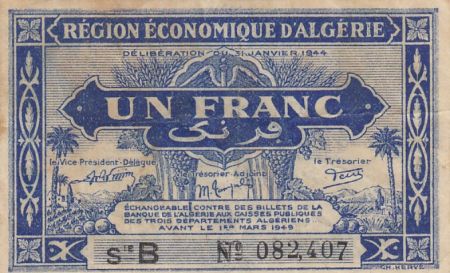 Algérie 1 Franc - Région économique - 31-1-1944 Série B