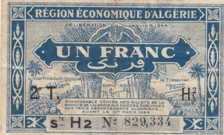 Algérie 1 Franc - Région économique - 31-1-1944 Série H2