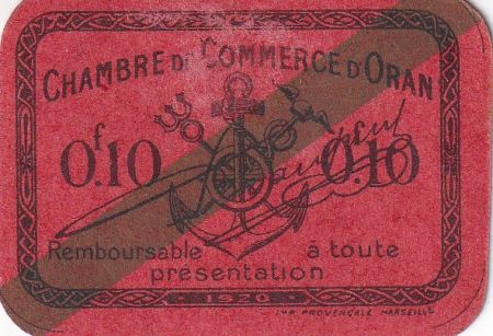Algérie 10 Centimes - Chambre de commerce d\'Oran - 1920 - P.141.57