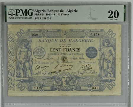 Algérie 100 Francs - Bleu - 23-06-1911 - Série R.158 - PMG 20