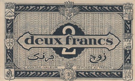 Algérie 2 Francs - 1944 - Série A 1 - Première émission - Figuier