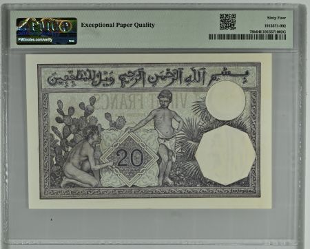Algérie 20 Francs Jeune Femme - 1928 - P.78b - PMG 64 EPQ - Série H.2815