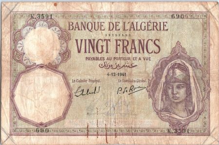 Algérie 20 Francs Jeune Femme - 1941