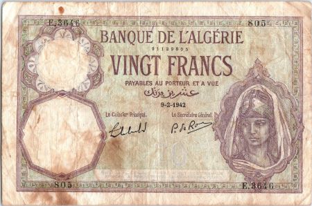 Algérie 20 Francs Jeune Femme - 1942